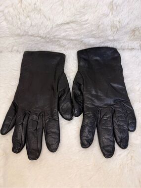 Fownes Women's Black Leather Gloves 100% Cashmere Lined Luxury Winter Size 8